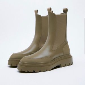 NWT Zara Olive Green Chelsea Boots